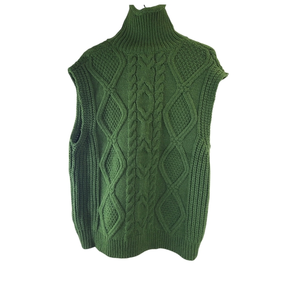 Anthropologie NWT Cable Knit Turtleneck Sweater Vest One Size in Moss - Picture 4 of 7